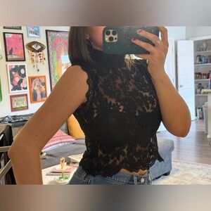 Lace turtle neck sheer top/ going out top